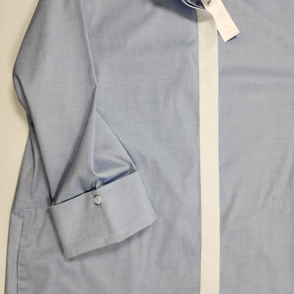 Chico’s No Iron Blue Tunic Blouse Contrast Trim Size 3 (16/18) NWT - Picture 8 of 9